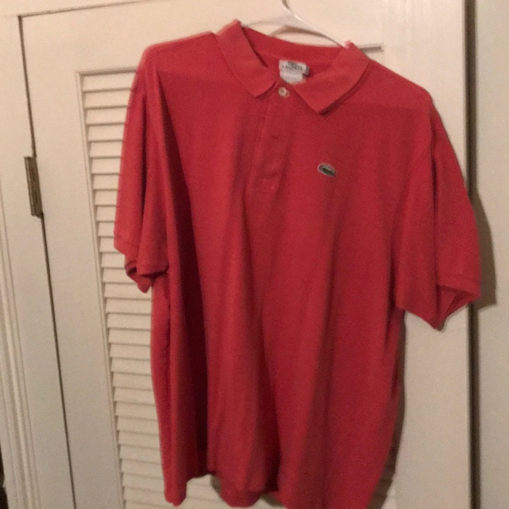 Red SS collared Lacoste shirt